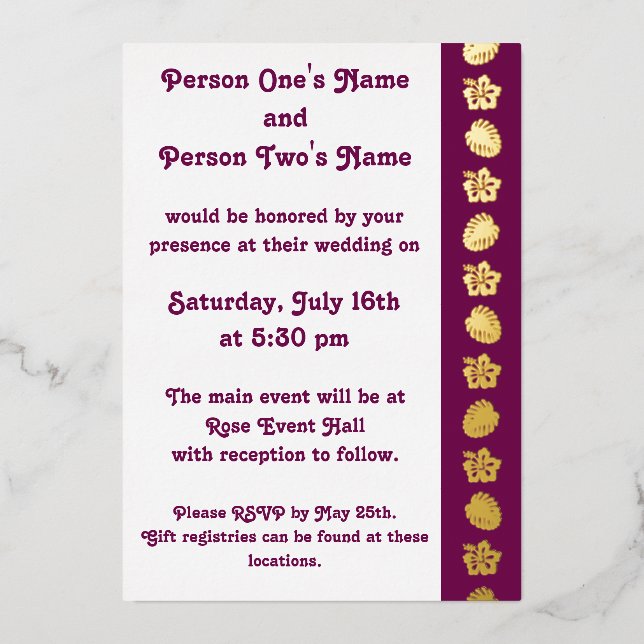 Tropical Hibiscus in Wine Foil Invitation (Front)