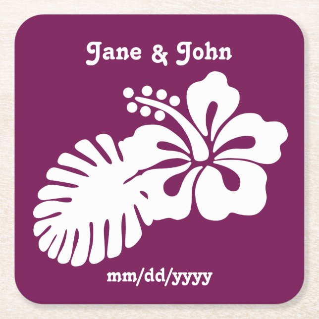Tropical Hibiscus in Wine Paper Coaster (Front)