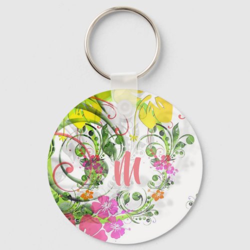 Tropical hibiscus keychain