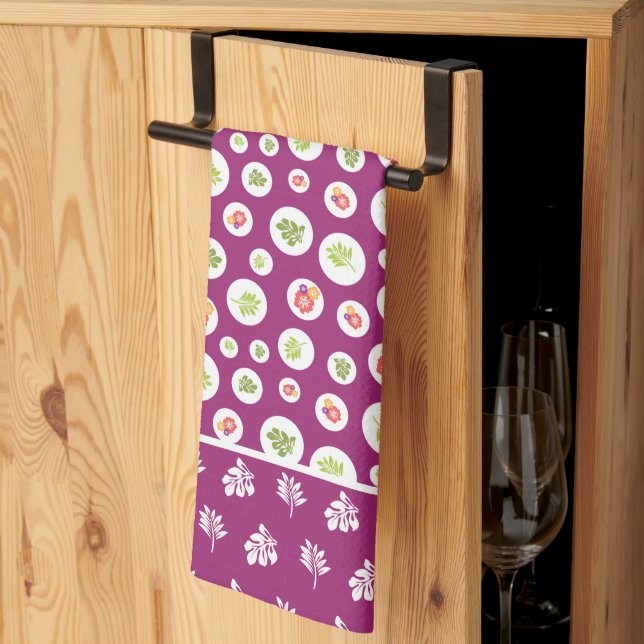 Tropical Hibiscus Leaf Illustration Pattern Kitchen Towel (Thirds Fold)