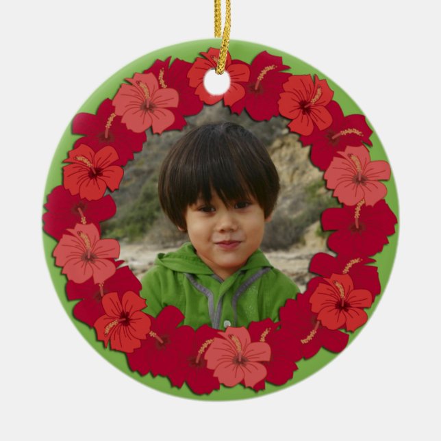 Tropical Hibiscus Lei Photo Ornament (Front)