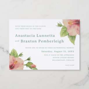 Tropical Hibiscus Letterpress Wedding Invitation