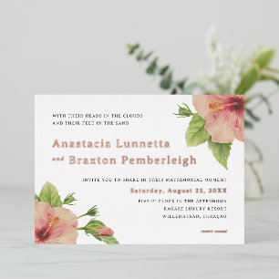 Tropical Hibiscus Letterpress Wedding Invitation Foil Invitation