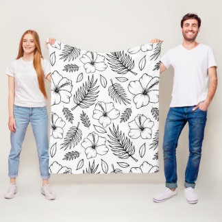 Tropical Hibiscus Line Art Graphic Art Fleece Blanket