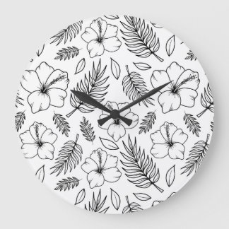 Tropical Hibiscus Line Art Graphic Art Large Clock