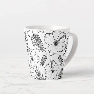 Tropical Hibiscus Line Art Graphic Art Latte Mug