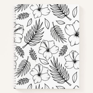 Tropical Hibiscus Line Art Graphic Art Notebook