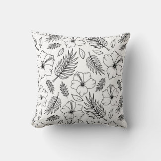 Tropical Hibiscus Line Art Graphic Art Throw Pillow