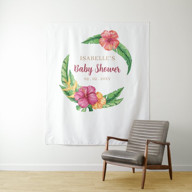 Tropical Hibiscus Luau Baby Shower Backdrop (In Situ)