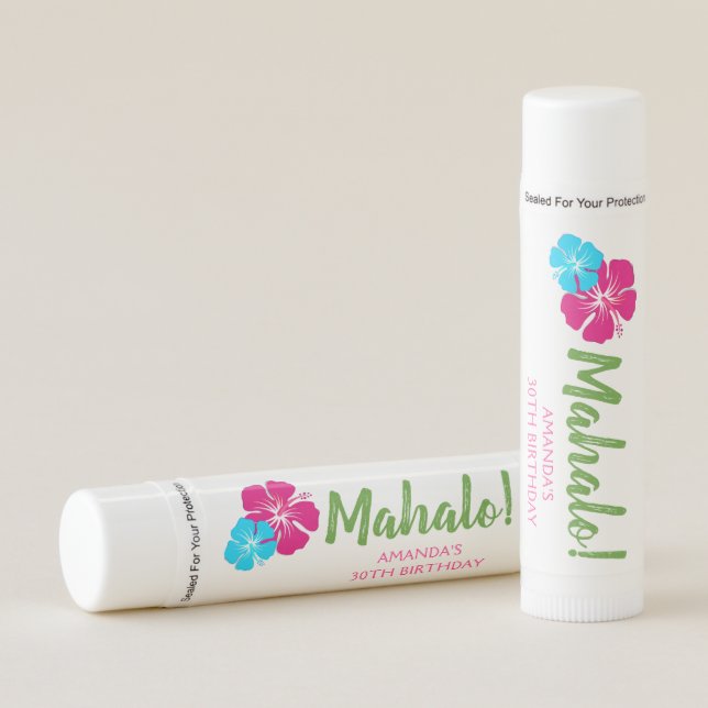 Tropical Hibiscus Luau Mahalo Party Favor Lip Balm (Front)