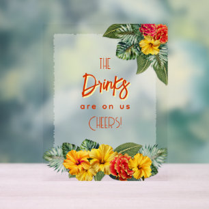 Tropical Hibiscus Luau Open Bar Acrylic Sign