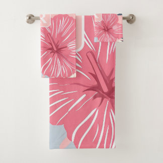 Tropical Hibiscus Monogram personalized Bath Towel Set