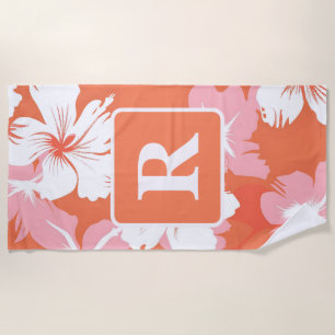 Tropical Hibiscus Monogram personalized Beach Towel
