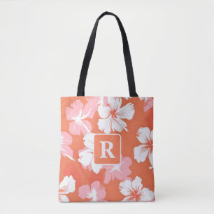Tropical Hibiscus Monogram personalized Tote Bag