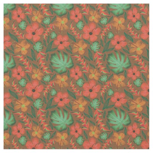 Tropical Hibiscus Monstera Leaf Green Pattern  Fabric