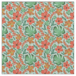Tropical Hibiscus Monstera Leaf Mint Pattern  Fabric