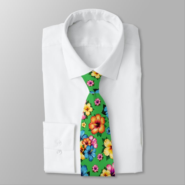 Tropical Hibiscus Neck Tie (Tied)