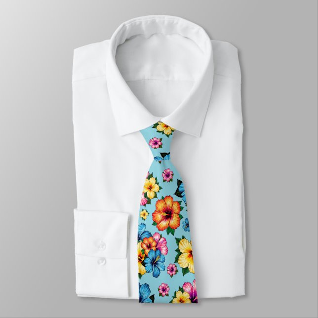Tropical Hibiscus Neck Tie (Tied)