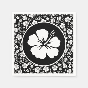Tropical Hibiscus on Black Napkins