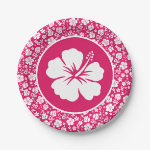 Tropical Hibiscus on Hot Pink Paper Plate