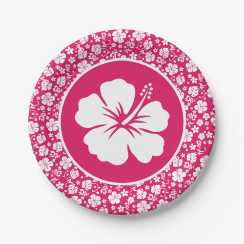 Tropical Hibiscus on Hot Pink Paper Plate