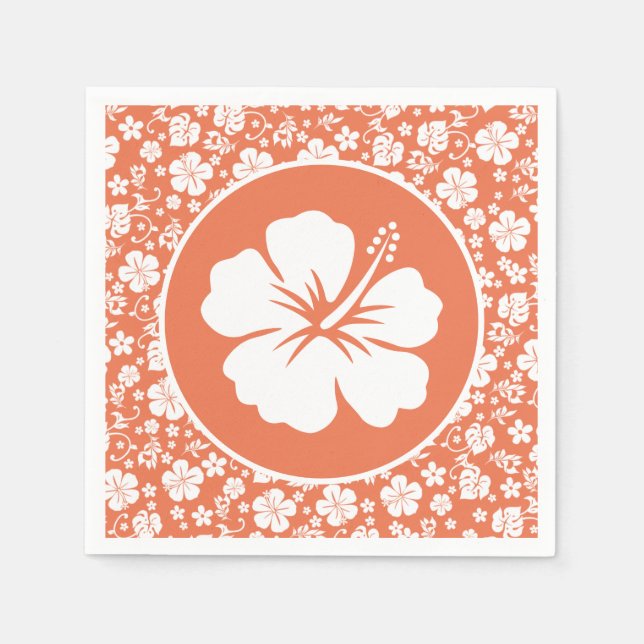 Tropical Hibiscus on Peach Napkins (Front)