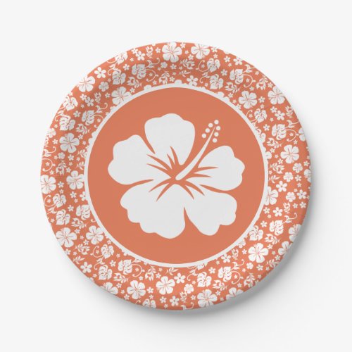 Tropical Hibiscus on Peach Paper Plate