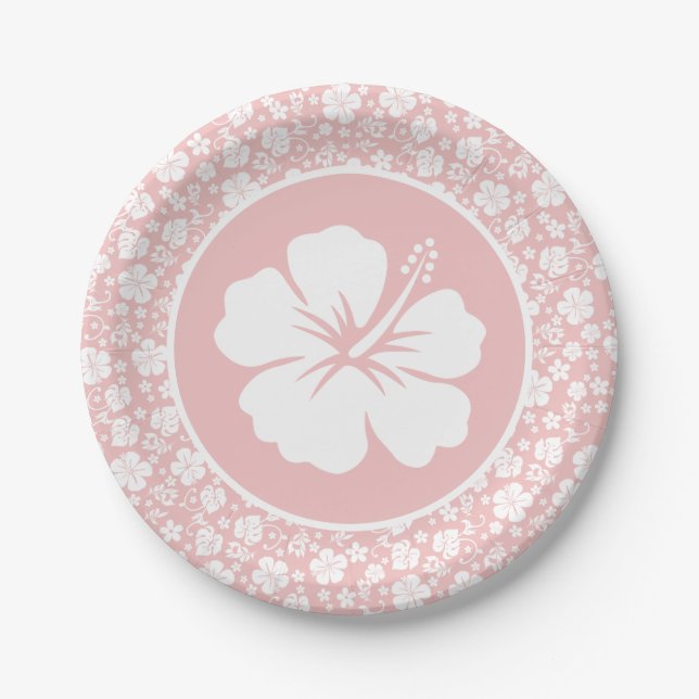 Tropical Hibiscus on Pink Paper Plate (Front)