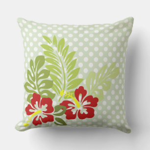 Tropical Hibiscus on Polka Dot Pattern Throw Pillow