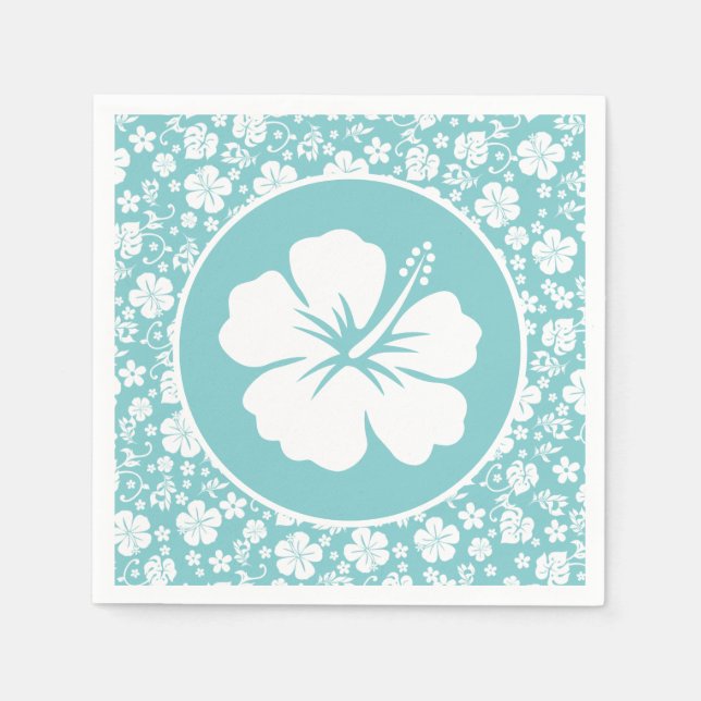 Tropical Hibiscus on Turquoise Napkins (Front)