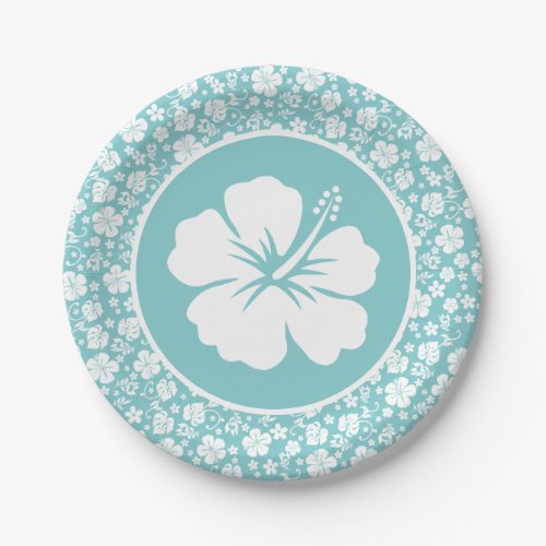 Tropical Hibiscus on Turquoise Paper Plate