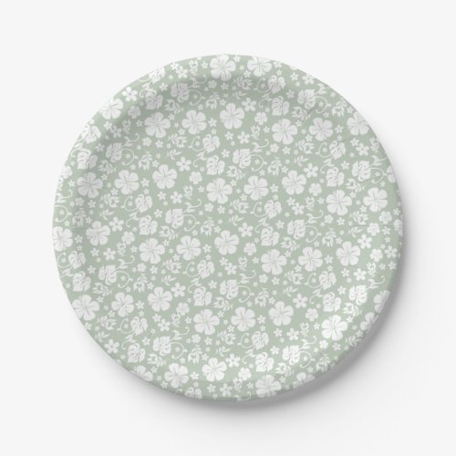 Tropical Hibiscus Pale Green Paper Plates