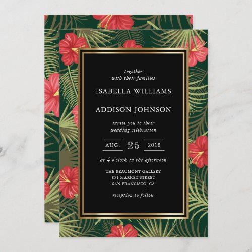 Tropical Hibiscus  Palm Fronds Wedding Invitation