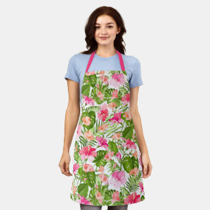 Tropical hibiscus palm monstera pattern apron