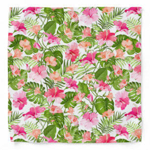Tropical hibiscus palm monstera pattern bandana