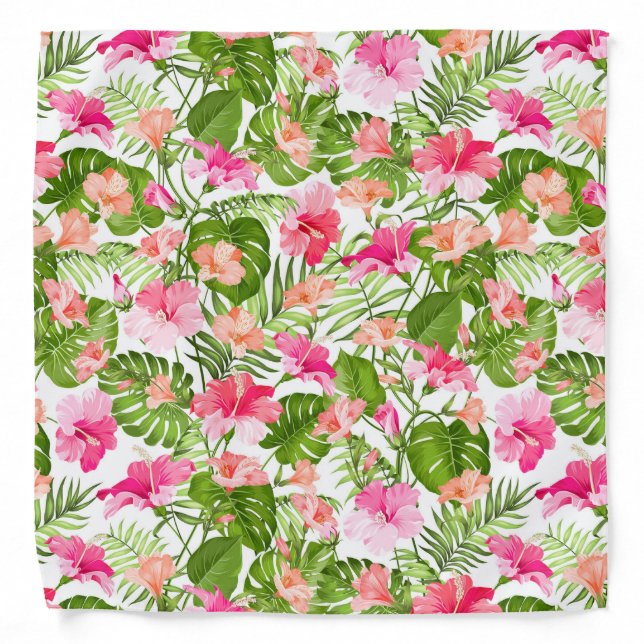 Tropical hibiscus palm monstera pattern bandana (Front)