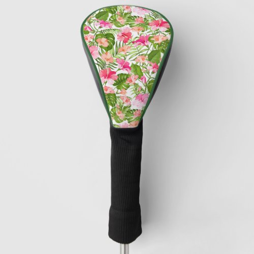 Tropical hibiscus palm monstera pattern golf head cover