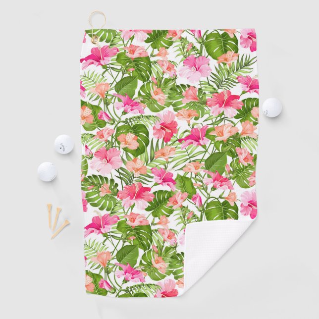 Tropical hibiscus palm monstera pattern golf towel (InSitu)