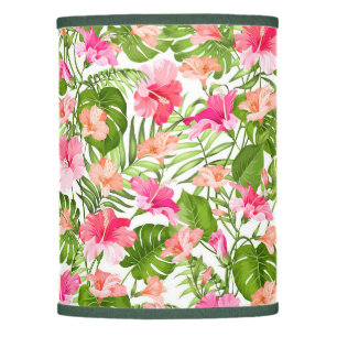 Tropical hibiscus palm monstera pattern lamp shade