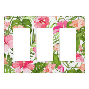 Tropical hibiscus palm monstera pattern light switch cover