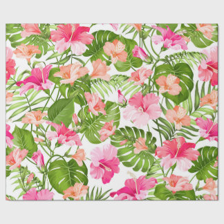 Tropical hibiscus palm monstera pattern wrapping paper