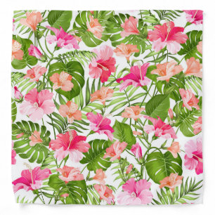Tropical hibiscus palm monstera pocket square bandana