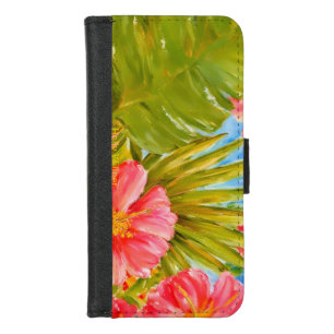 Tropical hibiscus, palms painting wallet