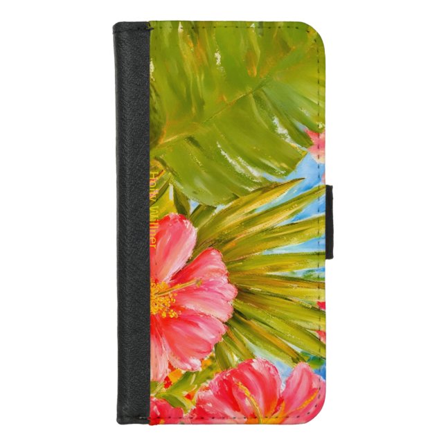 Tropical hibiscus, palms painting wallet (Front)