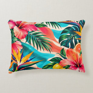 Tropical Hibiscus Paradise Botanical Art Accent Pillow
