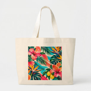 Tropical Hibiscus Paradise Botanical Art Large Tote Bag