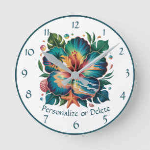 Tropical Hibiscus Paradise – Ocean Bloom Design Round Clock