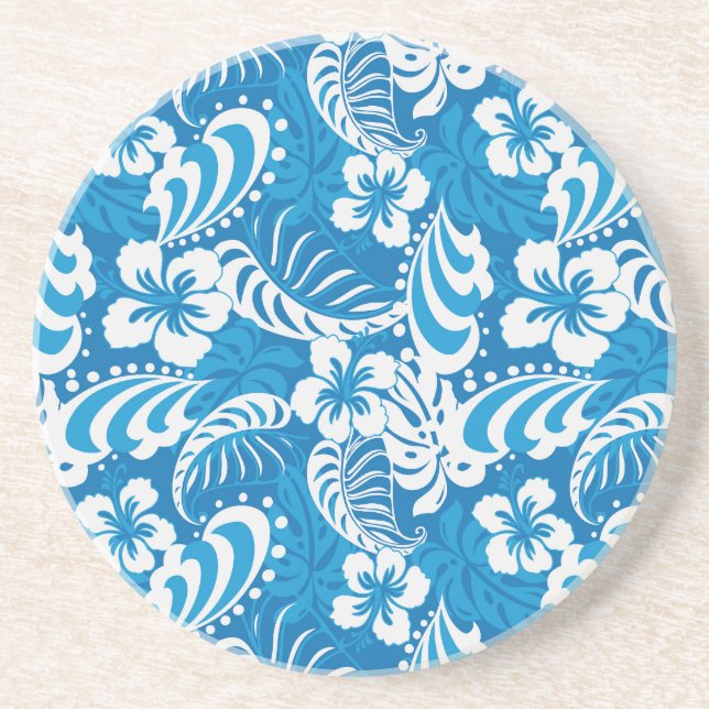 Tropical Hibiscus Pattern Drink Coaster (Front)