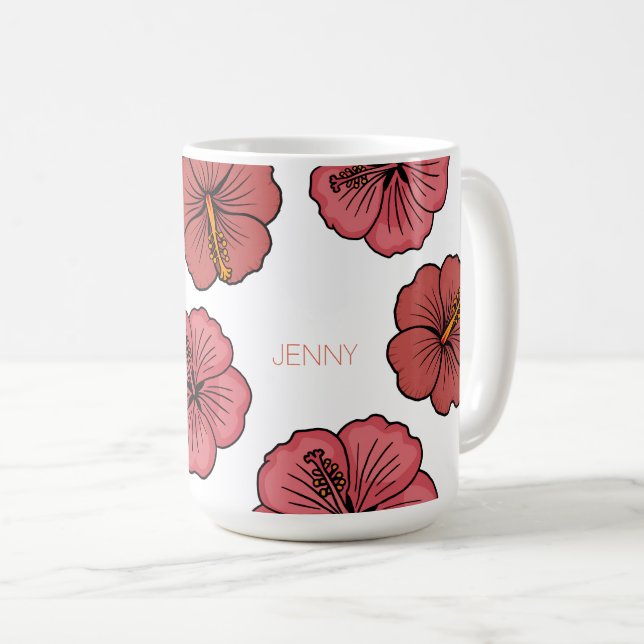 Tropical hibiscus pattern personalized  coffee mug (Front Right)