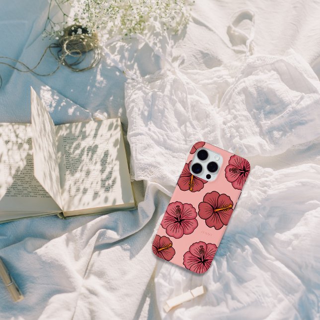 Tropical hibiscus pattern personalized iPhone case (Creator Uploaded)